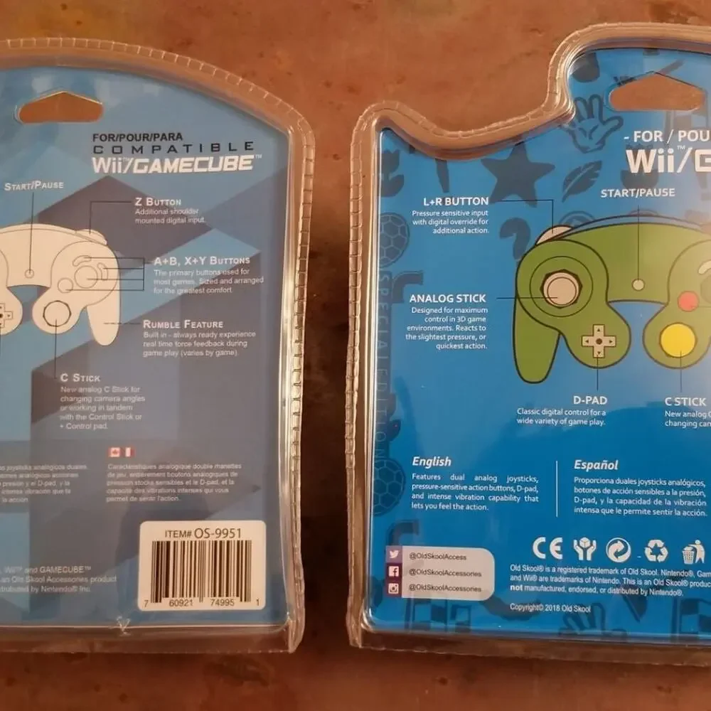 2 Gamecube Controllers - Silver & Green (NEW) - Nintendo - Old Skool